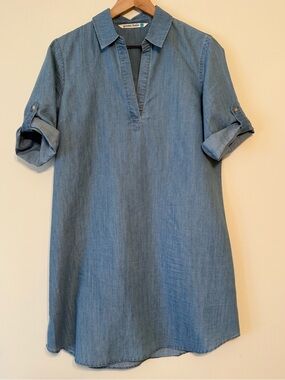 GIVEN KALE Chambray Shirt Dress in Light Blue